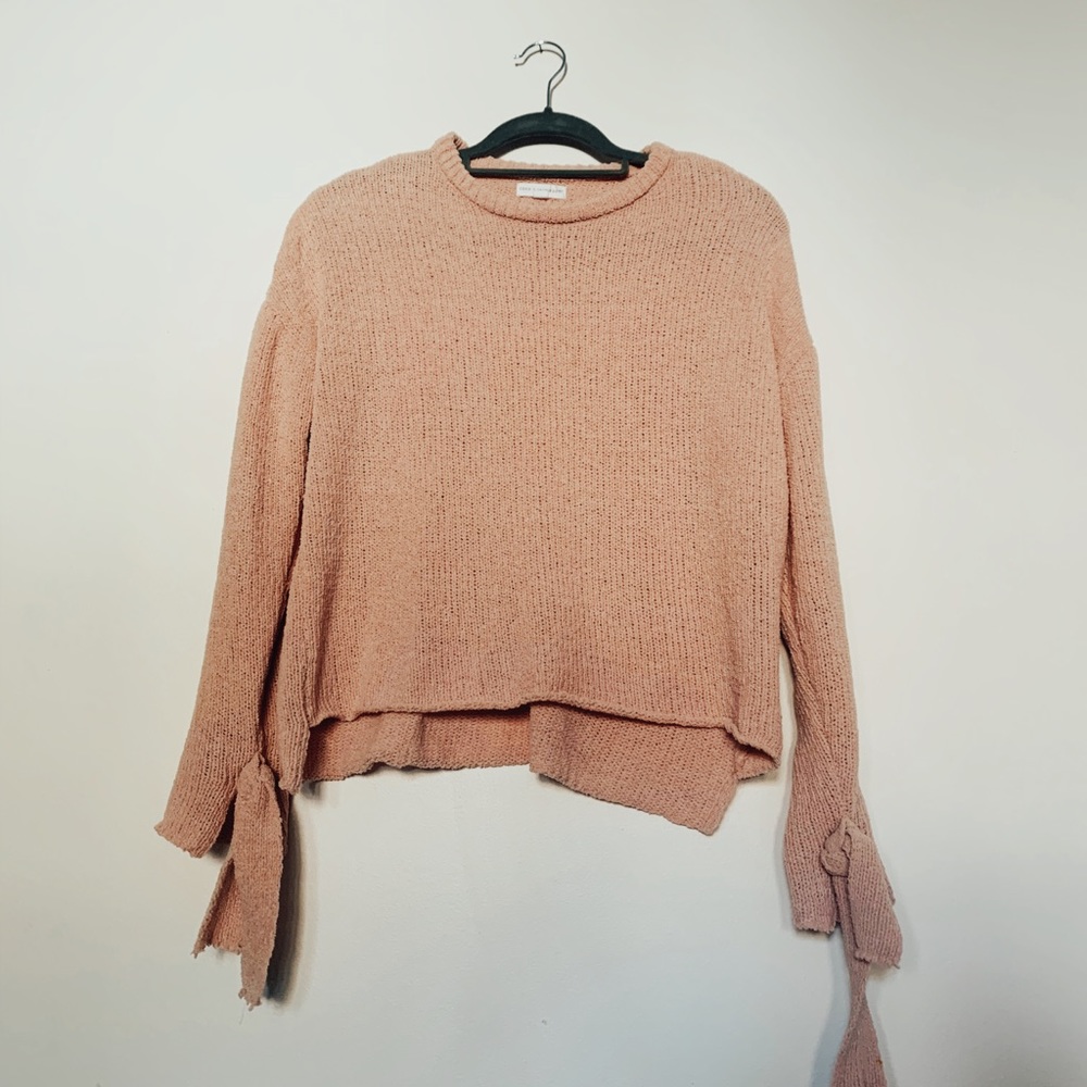 Pink Tie Sleeve Sweater
